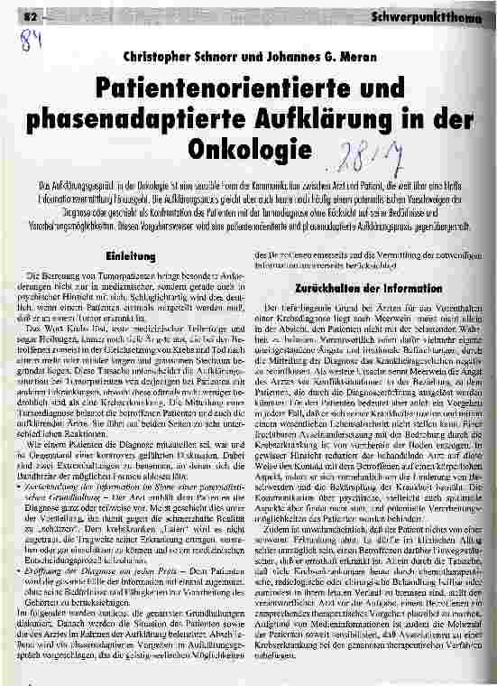 Vorschauseite 1: Patientenorientierte und phasenadaptierte Aufklärung in der Onkologie