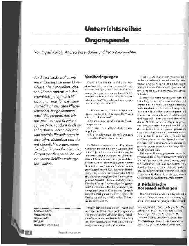 Vorschauseite 1: Unterrichtsreihe: Organspende