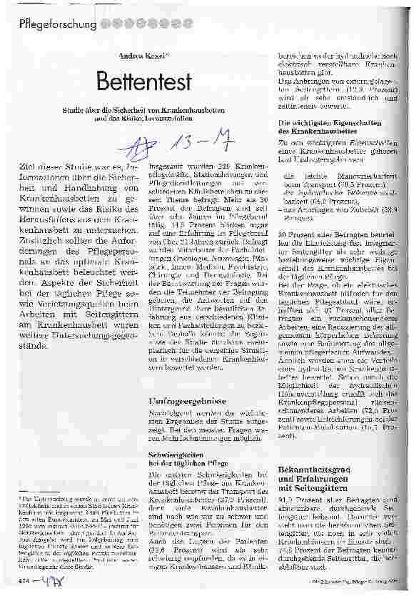 Vorschauseite 1: Bettentest Studie über die Sicherheit von Krankenhausbetten und das Risiko, herauszufallen