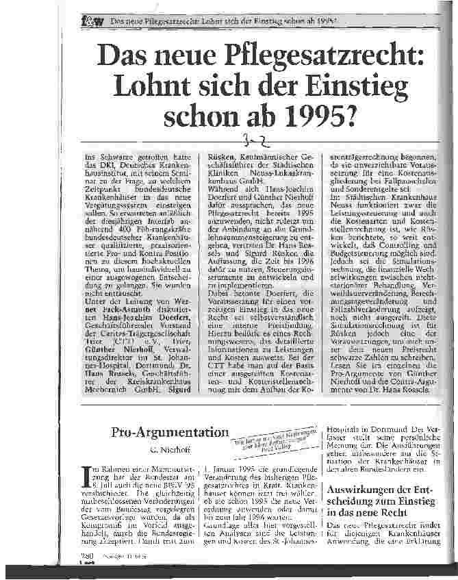 Vorschauseite 1: Das neue Pflegesatzrecht: Lohnt sich der Einstieg schon ab 1995? Pro-Argumentation