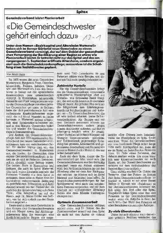 Vorschauseite 1: Die Gemeindeschwester gehört einfach dazu Gemeindeverband leistet Pionierarbeit