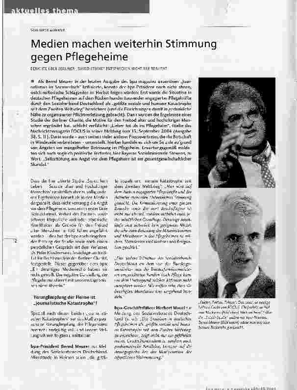 Vorschauseite 1: Medien machen weiterhin Stimmung gegen Pflegeheime