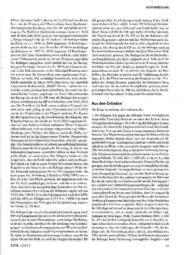 Vorschauseite 2: Keine Haftung einer Benannten Stelle wegen fehlerhafter Silikonbrustimplantate
