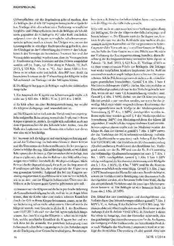 Vorschauseite 3: Keine Haftung einer Benannten Stelle wegen fehlerhafter Silikonbrustimplantate