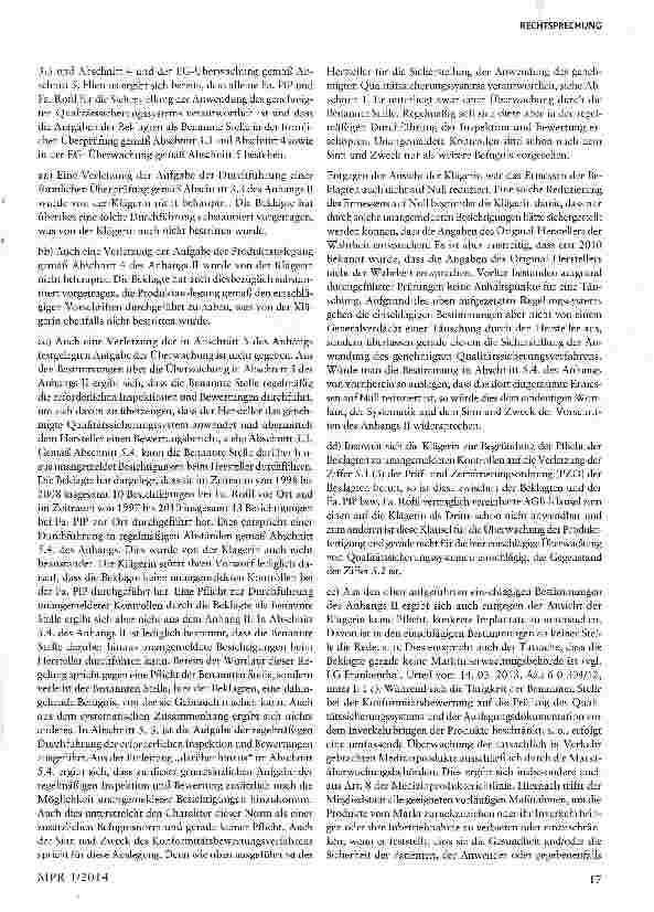 Vorschauseite 4: Keine Haftung einer Benannten Stelle wegen fehlerhafter Silikonbrustimplantate