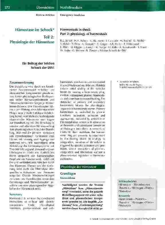 Vorschauseite 1: Hämostase im Schock Teil 2: Physiologie der Hämostase
