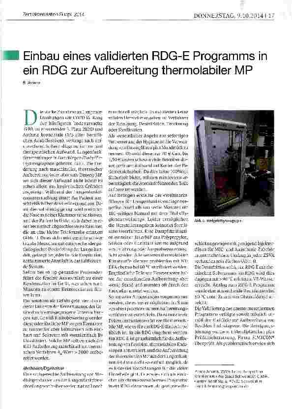 Vorschauseite 1: Einbau eines validierten RDG-E Programms in ein RDG zur Aufbereitung thermolabiler MP