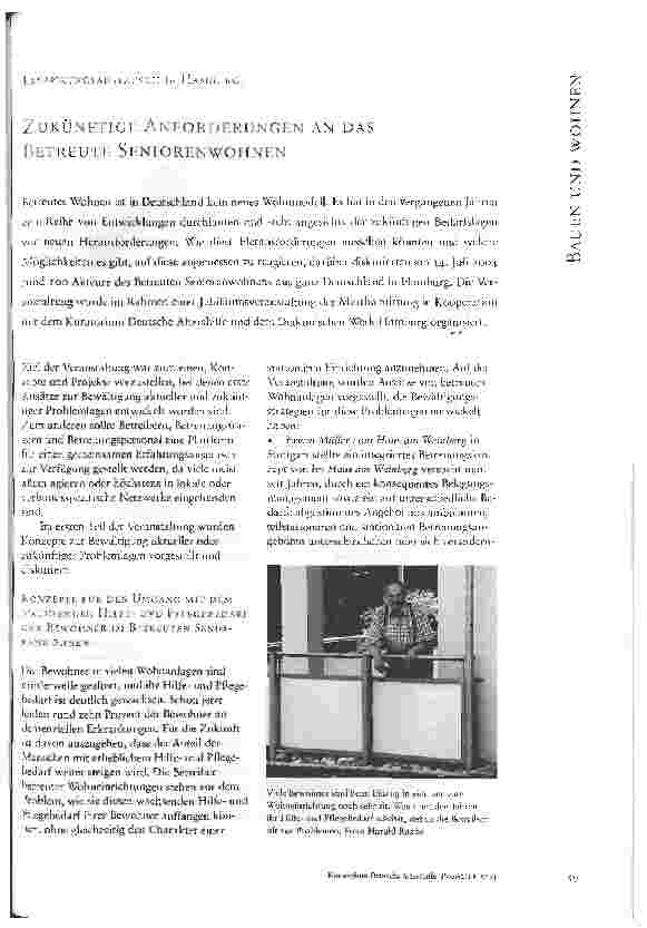 Vorschauseite 1: ZUKÜNFTIGE ANFORDERUNGEN AN DAS BETREUTE SENIORENWOHNENERFAHRUNGSAUSTAUSCH IN HAMBURG