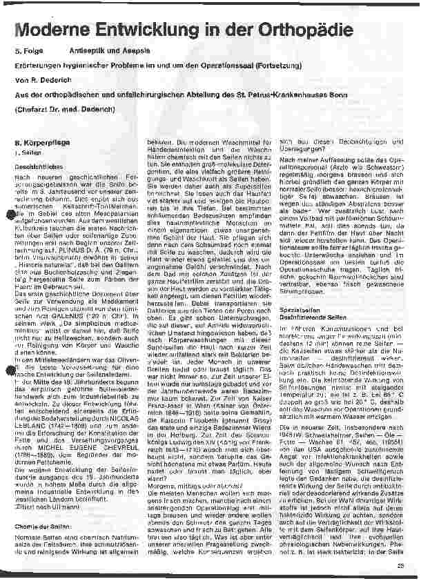 Vorschauseite 1: Moderne Entwicklung in der Orthopädie 5. Folge: Antiseptik und Asepsis