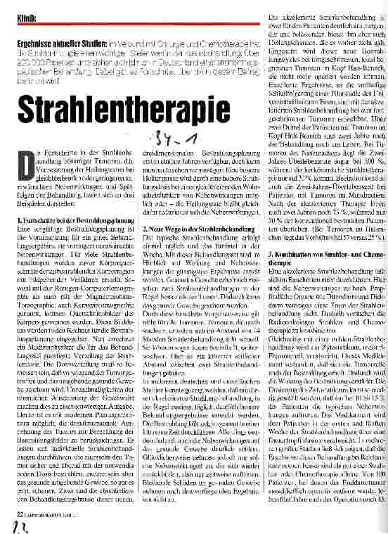 Vorschauseite 1: Strahlentherapie Ergebnisse aktueller Studien