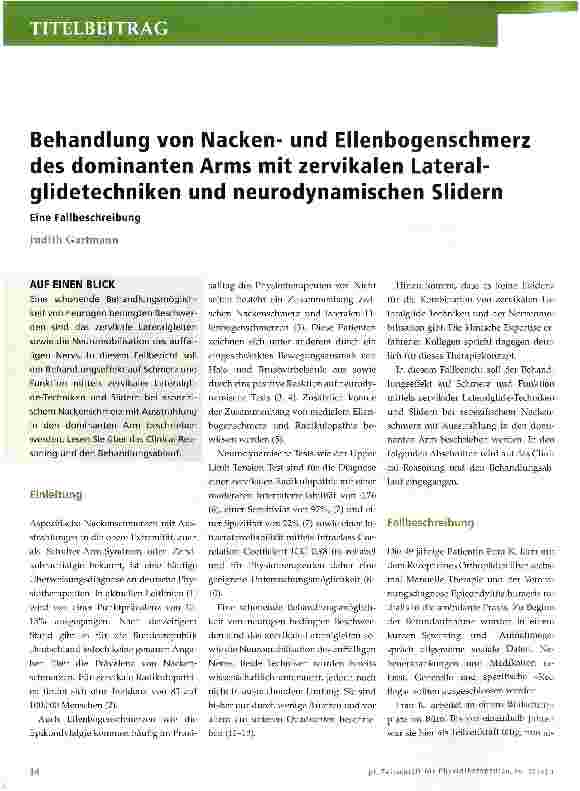 Vorschauseite 1: Behandlung von Nackenund Ellenbogenschmerz des dominanten Arms mit zervikalen Lateral-glidetechniken und neurodynamischen Slidern