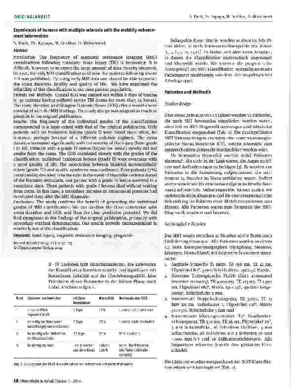 Vorschauseite 2: Anwendung der MRT-Klassifikation des schweren Schädelhirntraumas für Prognosesteüung und Rehabilitationsplanung