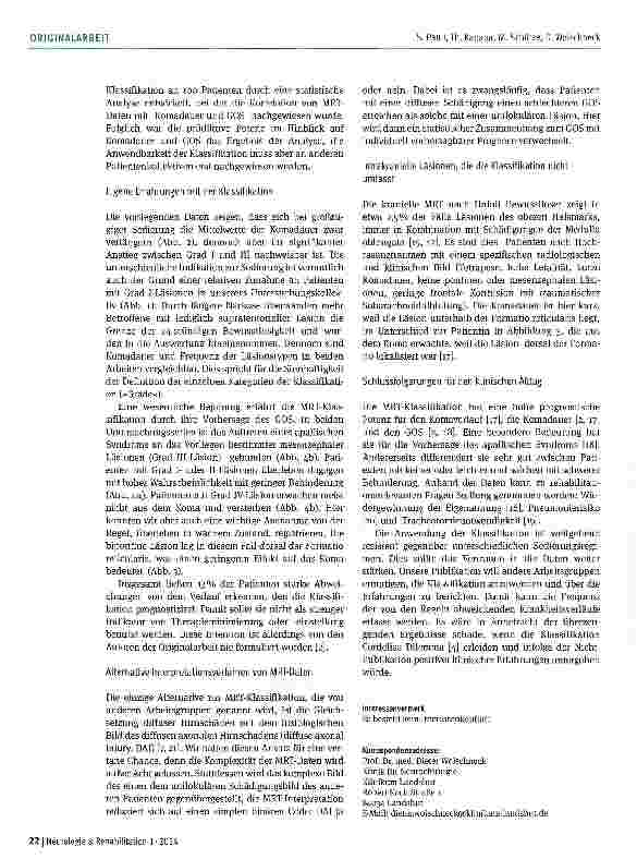 Vorschauseite 6: Anwendung der MRT-Klassifikation des schweren Schädelhirntraumas für Prognosesteüung und Rehabilitationsplanung