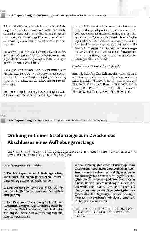 Vorschauseite 5: Zur Gleichbehandlung Teilzeitbeschäftigter bei der Wechselschichtund SchichtzulageTzBfG § 4 Abs. 1 Satz 1 und 2; BGB § 307; AVR DWBO § 20 Abs. 5 Satz 1 und 2