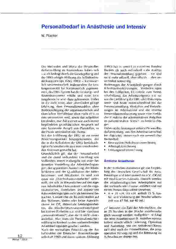 Vorschauseite 1: Personalbedarf in Anästhesie und Intensiv
