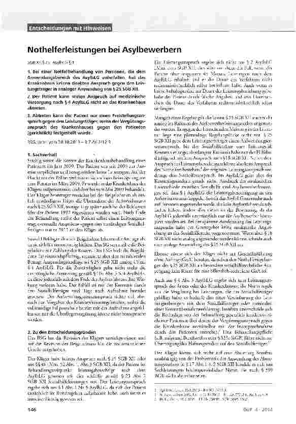 Vorschauseite 1: Nothelferleistungen bei Asylbewerbern SGBXll §25; AsylbLG §4
