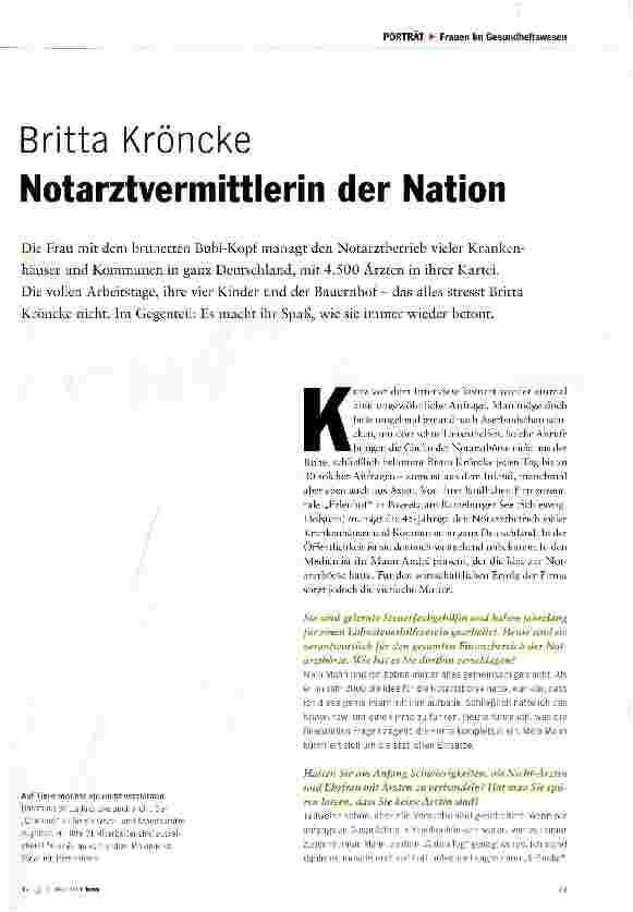 Vorschauseite 1: Britta Kröncke Notarztvermittlerin der Nation
