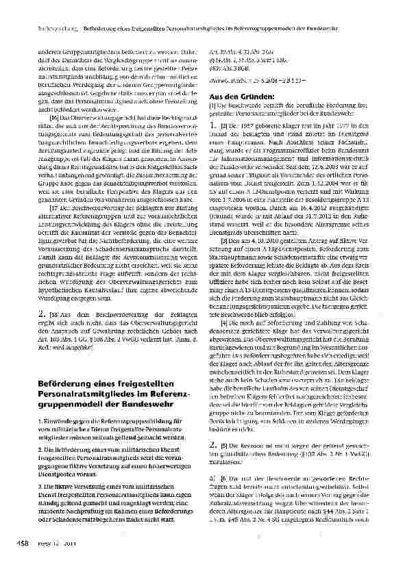 Vorschauseite 3: Benachteiligung eines freigestellten Personalratsmitgliedes durch rechtsfehlerhafte Zusammensetzung der Referenzgruppe