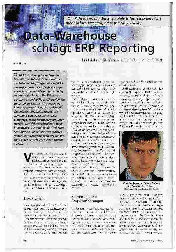Vorschauseite 1: Data-Warehouse schlägt ERP-ReportingEin Erfahrungsbericht aus dem Klinikum Offenbach