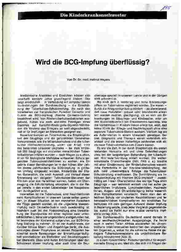 Vorschauseite 1: Wird die BCG-Impfung überflüssig?