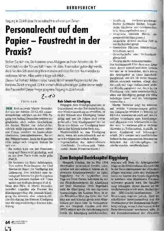 Vorschauseite 1: Personalrecht auf dem Papier - Faustrecht in der Praxis? Tagung in Zürich über Personalrecht in schwierigen Zeiten