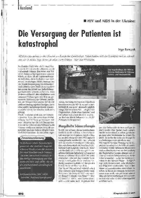 Vorschauseite 1: Die Versorgung der Patienten ist katastrophalHIV und AIDS in der Ukraine