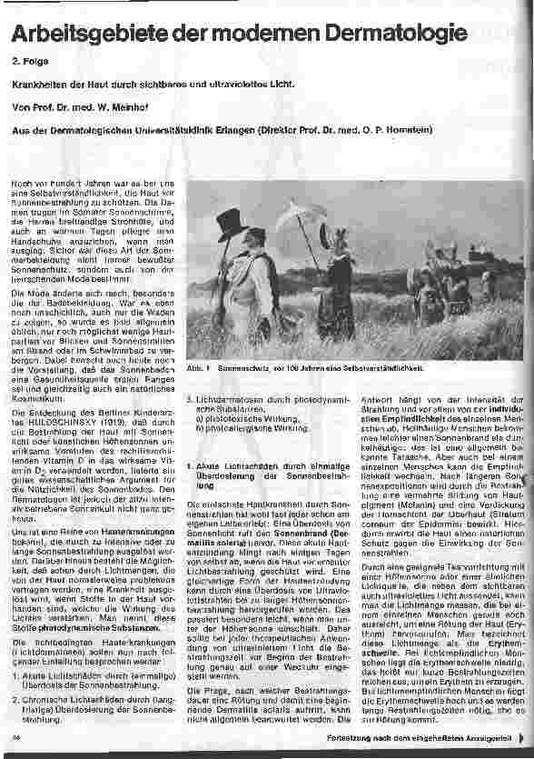 Vorschauseite 1: Arbeitsgebiete der modernen Dermatologie 2. Folge:Krankheiten der Haut durch sichtbares u. ultraviolettes Licht