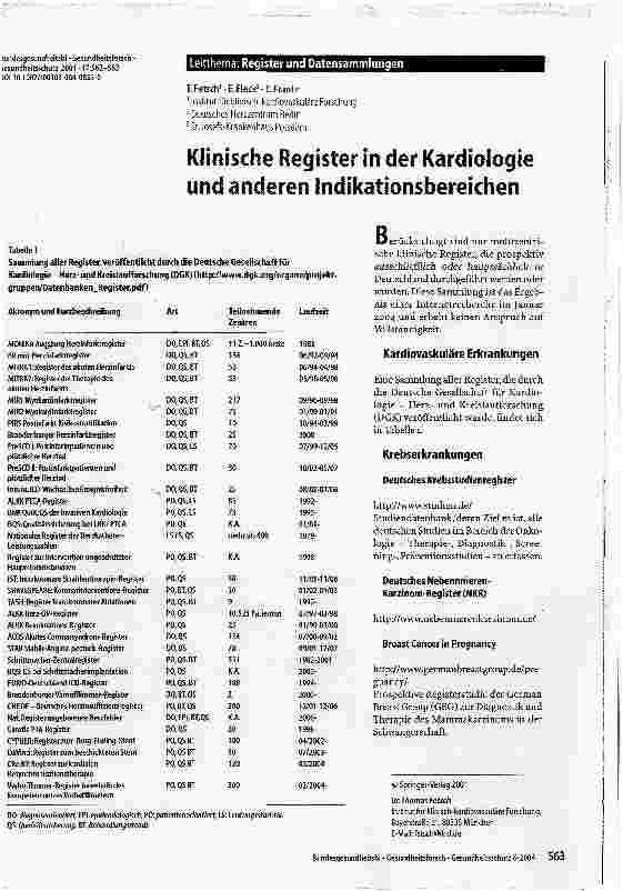 Vorschauseite 1: Klinische Register in der Kardiologie und anderen Indikationsbereichen