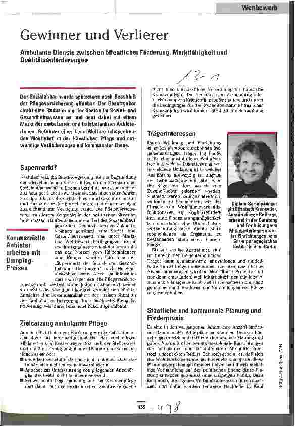 Vorschauseite 1: Gewinner und Verlierer Ambulante Dienste zwischen öffentlicher Förderung, Marktfähigkeit und Qualitätsanforderungen