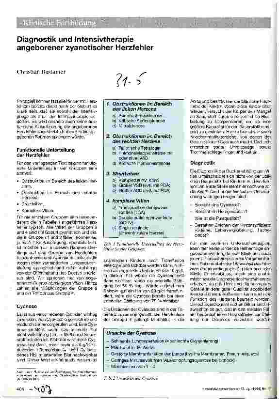 Vorschauseite 1: Diagnostik und Intensivtherapie angeborener zyanotischer Herzfehler