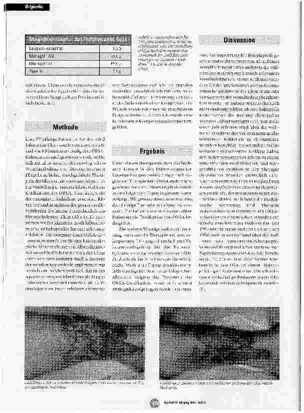 Vorschauseite 2: ORSA-Eradikation bei einer Patientin mit UIcus cruris durch ein neues Polyhexanid-Gel