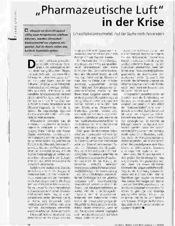 Vorschauseite 1: Pharmazeutische Luft in der KriseUltraschall-Kontrastmittel: Auf der Suche nach Anwendern