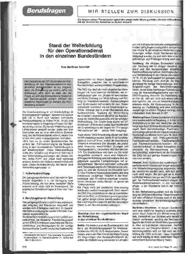 Vorschauseite 1: Stand der Weiterbildung für den Operationsdienst in den einzelnen Bundesländern