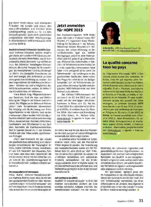 Vorschauseite 2: «Quality First!» war das Jahresthema des diesjährigen Spitalkaderaustauschs