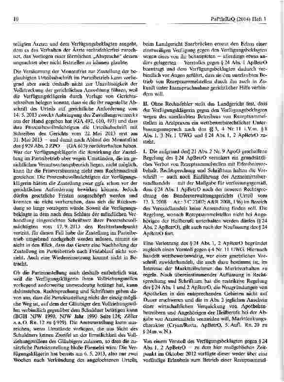 Vorschauseite 4: Bereithalten von Rezepten zur Abholung in Arztpraxis auf Wunsch der Patienten ohne Notfalllage stellt unzulässigen Betrieb einer Rezeptsammelstelle dar