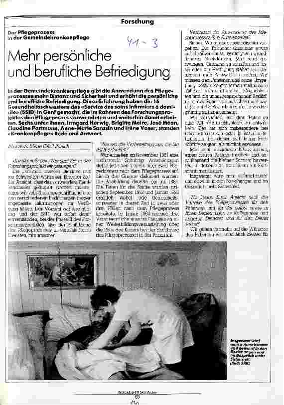 Vorschauseite 1: Mehr persönliche und berufliche Befriedigung Der Pflegeprozeß in der Gemeindekrankenpflege. Interview