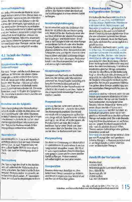 Vorschauseite 6: Entnahmeund Versandtechniken von mikrobiologischem ProbenmaterialInfektionen der oberen Atemwege