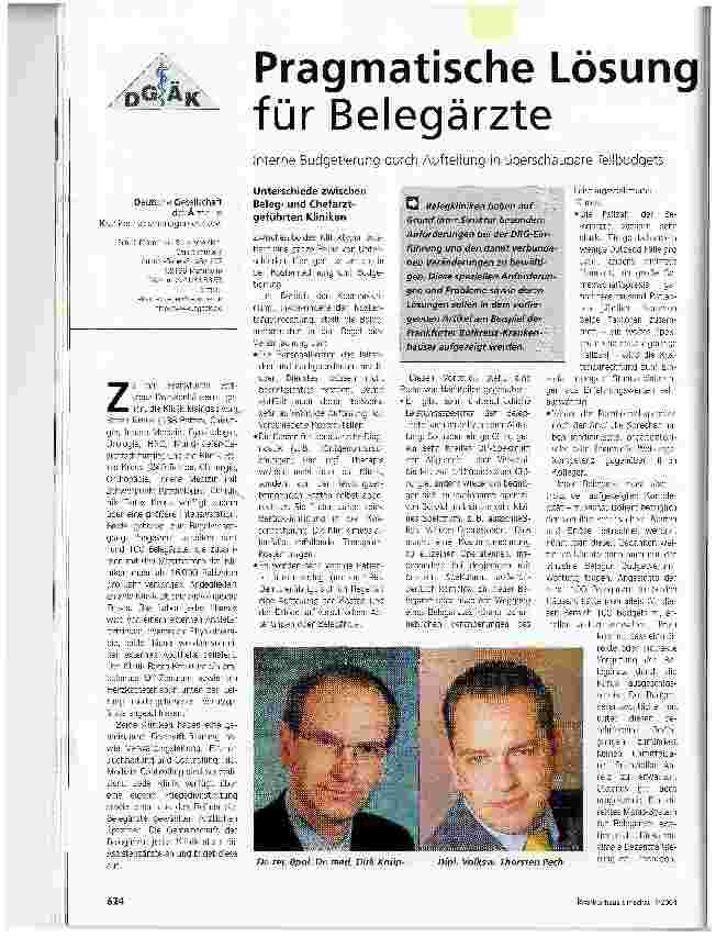 Vorschauseite 1: Pragmatische Lösung für BelegärzteInterne Budgetierung durch Aufteilung in überschaubare Teilbudgets