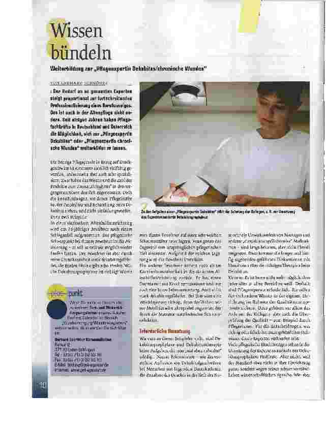 Vorschauseite 1: Wissen bündelnWeiterbildung zur Pflegeexpertin Dekubitus/chronische Wunden