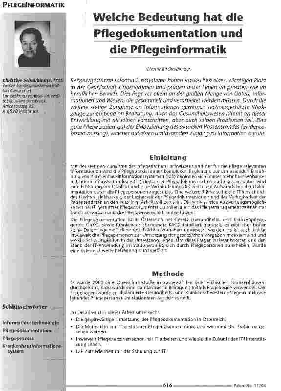 Vorschauseite 1: Welche Bedeutung hat die Pflegedokumentation unddie Pflegeinformatik