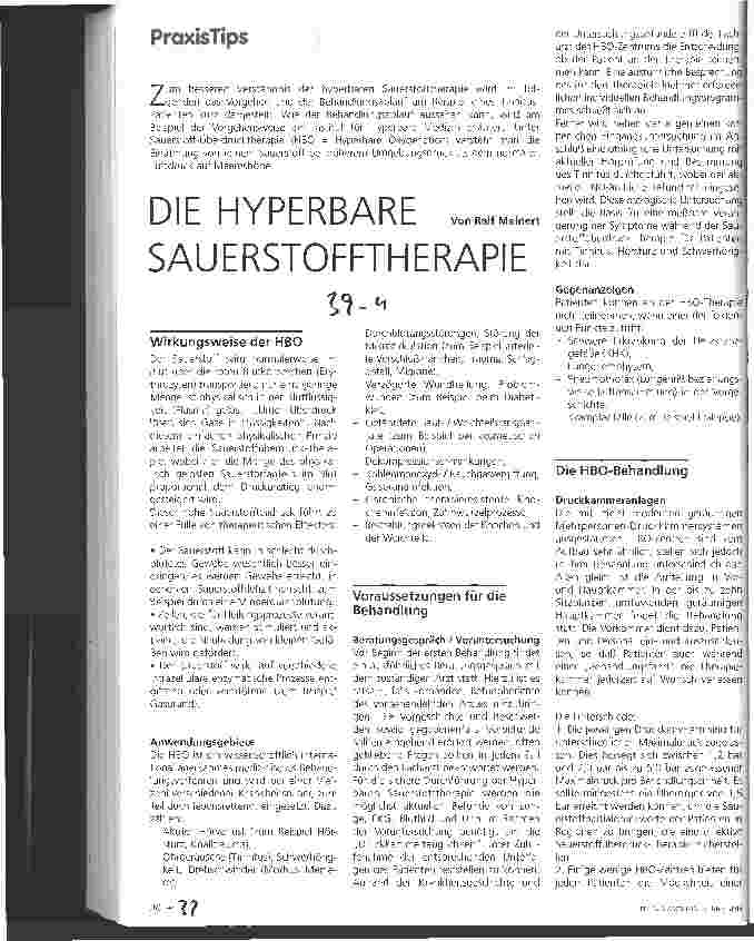Vorschauseite 1: Die hyperbare Sauerstofftherapie