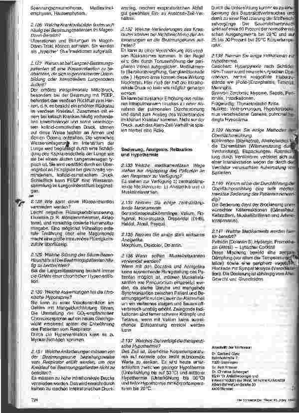 Vorschauseite 4: Prüfungsfragen zur Anästhesie und Intensivmedizin 2.Folge, 1.Teil: Künstliche Beatmung, Technik, Indikationen, Respirationsentwöhnung