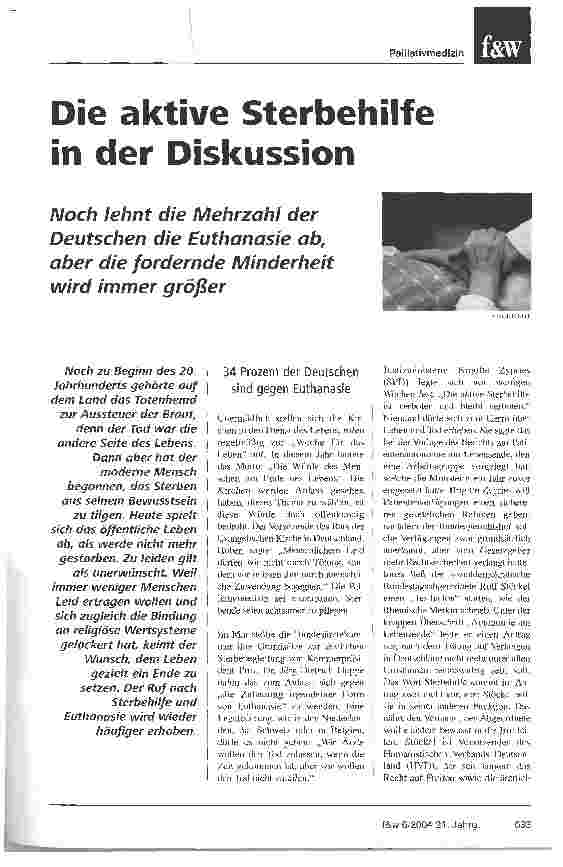 Vorschauseite 1: Die aktive Sterbehilfe in der Diskussion