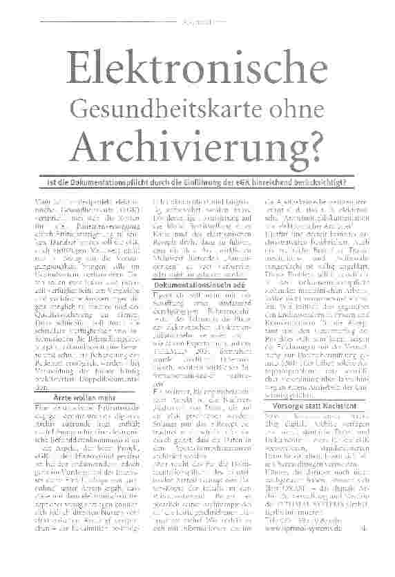 Vorschauseite 1: Elektronische Gesundheitskarte ohne Archivierung?