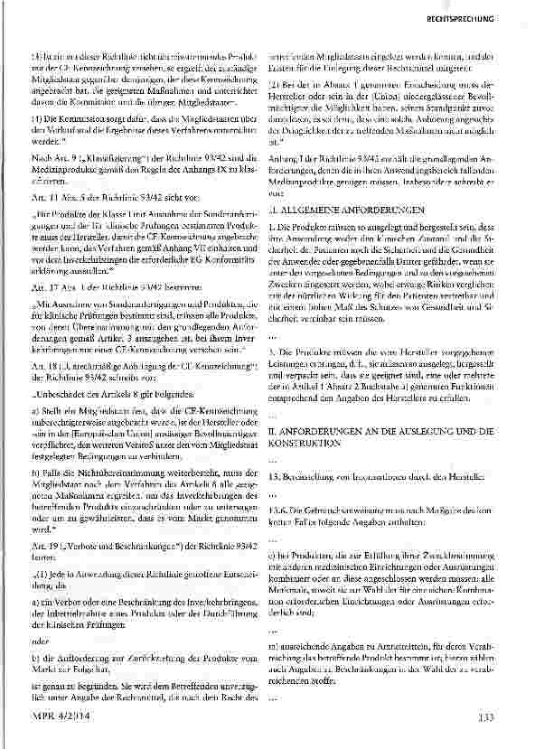 Vorschauseite 2: Untätigkeit der Kommission nach Mitteilung über die Untersagung des Inverkehrbringens eines Medizinprodukts Artt. 268, 340 Abs. 2 AEUV; Artt. 8, 18 der Richtlinie 93/42/EWG
