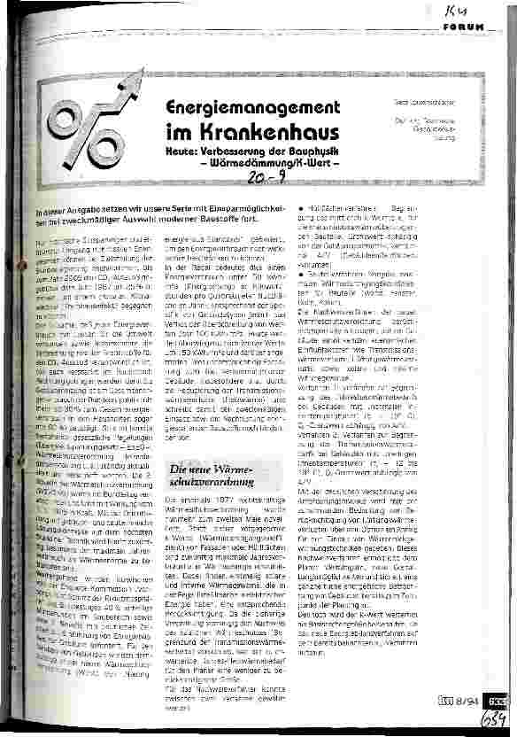 Vorschauseite 1: Energiemanagement im Krankenhaus Heute: Verbesserung der Bauphysik - Wärmedämmung/K-Wert