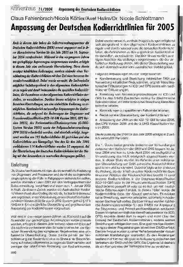 Vorschauseite 1: Anpassung der Deutschen Kodierrichtlinien für 2005