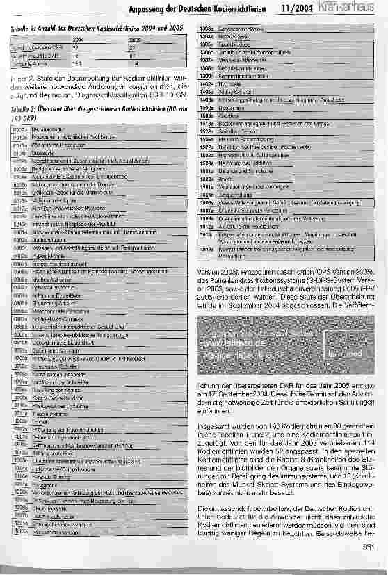 Vorschauseite 2: Anpassung der Deutschen Kodierrichtlinien für 2005