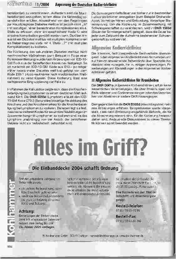 Vorschauseite 5: Anpassung der Deutschen Kodierrichtlinien für 2005
