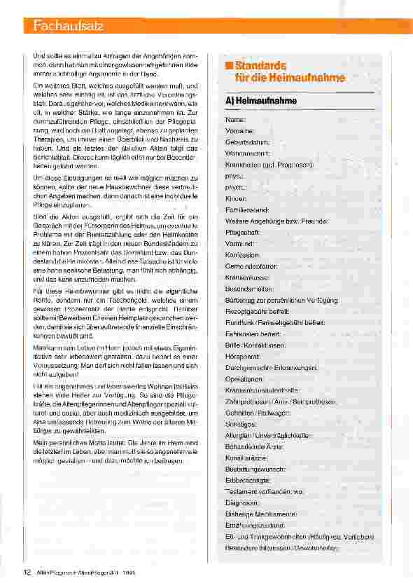 Vorschauseite 4: Wichtige Voraussetzungen für die Heimaufnahme Erarbeitung eines Standards -